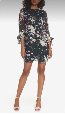 Size 2 CooperSt Titania Floral Shift Dress Nordstrom Open Sleeve Tie Cuffs Lined